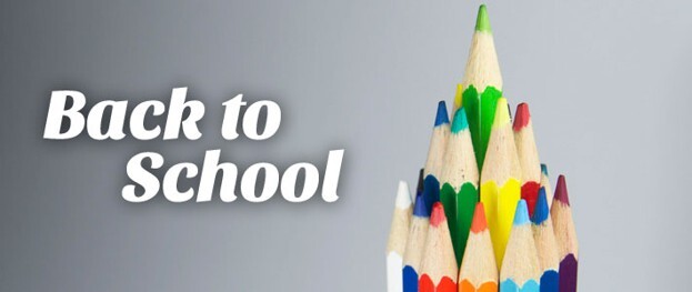 Pencils arranged in a pyramid with the text, Back to School.