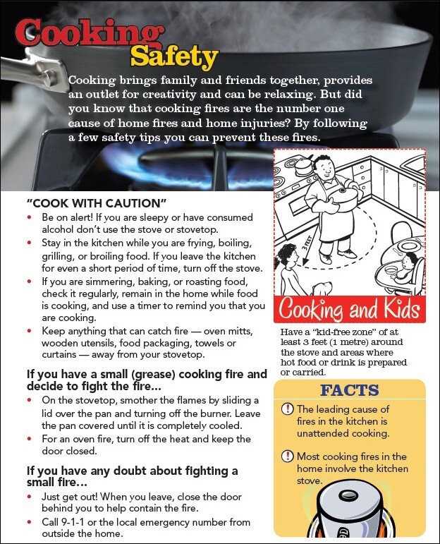 Cooking safety flyer, the text on the flyer is in the text above. 